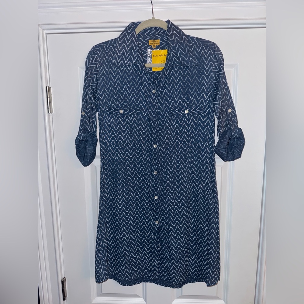 Women’s Roberta Roller Rabbit Shirt Dress Size XS Indigo Pattern